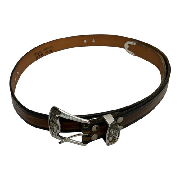 Golf Themed Mens Brown Leather Belt. Size 38 - Picture 1 of 5